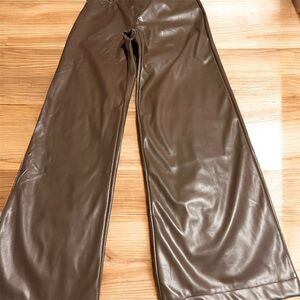 Le Lis XS (0-2) Brown Faux Leather Wide-Leg Pants